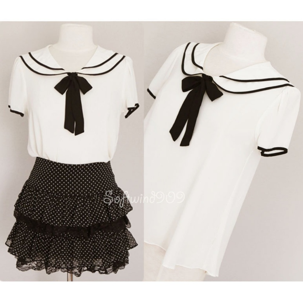 Ivory Sailor Peter Pan Collar Goth Lolita Blouse - Picture 2 of 8